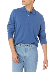amazon essentials men's slim-fit long-sleeve pique polo, blue, large