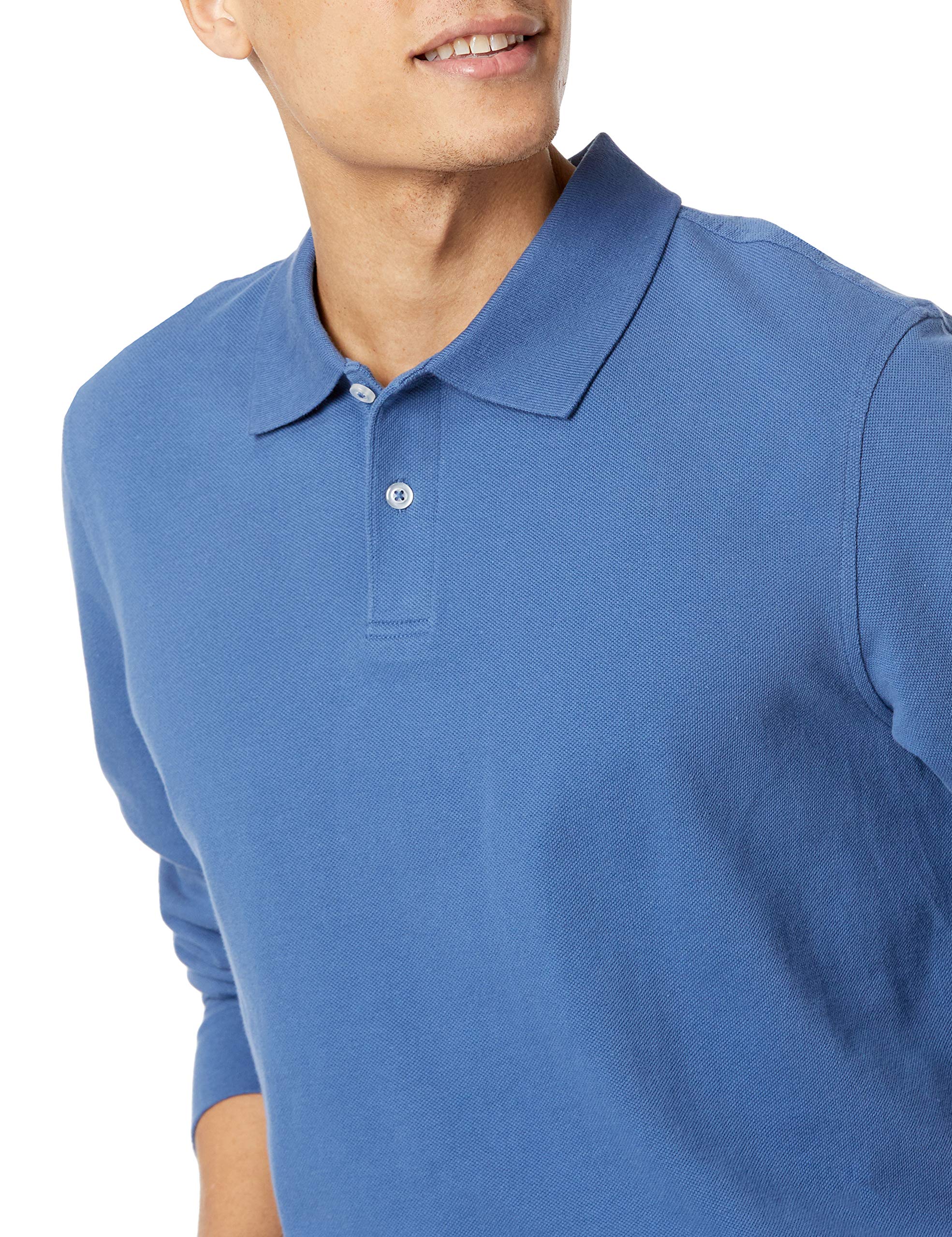 Amazon Essentials Men's Slim-Fit Long-Sleeve Pique Polo, Blue, Large