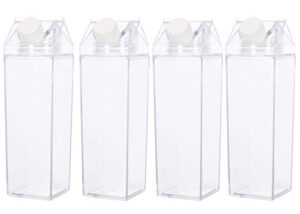 tipsy umbrella clear milk carton water bottle (4pack) - bpa free child friendly - environmentally reusable – milk carton shaped water bottle – juice/boba tea bottle – 17oz