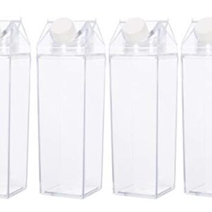 TIPSY UMBRELLA Clear Milk Carton Water Bottle (4PACK) - BPA Free Child Friendly - Environmentally Reusable – Milk Carton Shaped Water Bottle – Juice/Boba Tea Bottle – 17oz