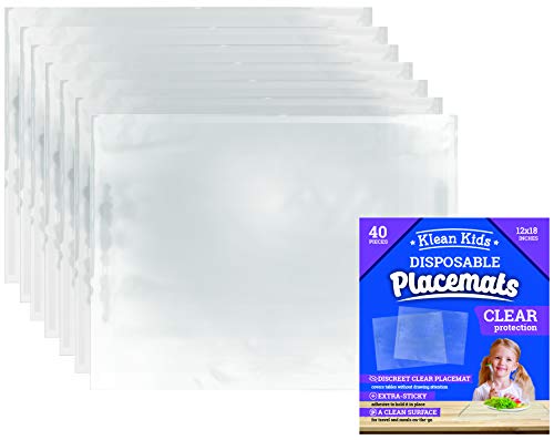 Clear Disposable Placemats for Baby, Toddler, Kids, Adults - Sticky Transparent Table Mat - Adhesive Table Topper Solutions for Schools, Airplane Tray Cover Disposable, Restaurant (40 Pack)