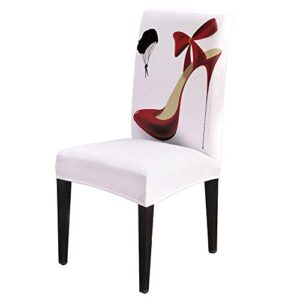 6 PCS Stretch Washable Chair Slipcovers Red High Heels in Black Chair Covers Set Dining Chair Seat Protector for Home, Hotel, Ceremony