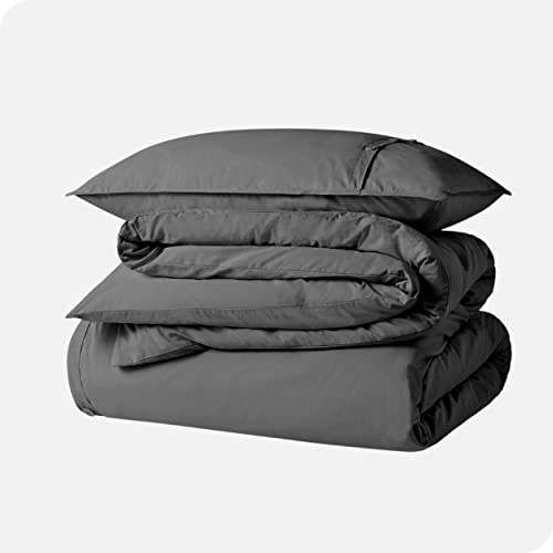 Bare Home 100% Organic Cotton Twin/Twin Extra Long Duvet Cover Set - Crisp Percale Weave - Lightweight & Breathable - Cooling Duvet Cover Set (Twin/Twin XL, Grey)