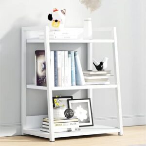 iotxy 3 tier open bookshelf - steel and wood display stand, 50cm width floor-standing bookcase, white
