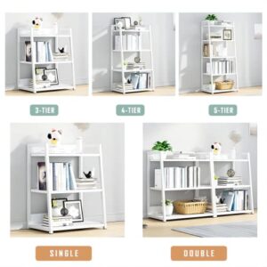 IOTXY 3 Tier Open Bookshelf - Steel and Wood Display Stand, 50CM Width Floor-Standing Bookcase, White