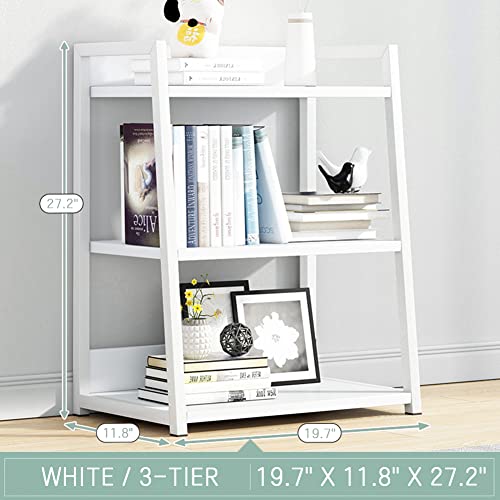 IOTXY 3 Tier Open Bookshelf - Steel and Wood Display Stand, 50CM Width Floor-Standing Bookcase, White