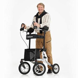 oasisspace pneumatic rubber upright walker,all terrain up rollator with seat,tall rolling walker mobility walking aid with 12” non-pneumatic rubber wheels, seat and armrest for seniors and adults