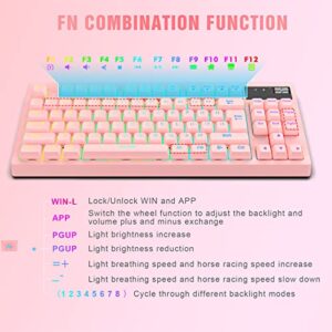 RGB Pink Gaming Keyboard and Mouse Combo,87 Keys Gaming Keyboard Wired RGB Backlit Gaming Keyboard Mechanical Feeling with RGB 7200 DPI Pink Gaming Mouse Set for PC MAC PS4 Xbox Laptop