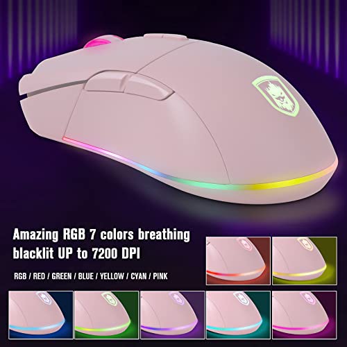 RGB Pink Gaming Keyboard and Mouse Combo,87 Keys Gaming Keyboard Wired RGB Backlit Gaming Keyboard Mechanical Feeling with RGB 7200 DPI Pink Gaming Mouse Set for PC MAC PS4 Xbox Laptop