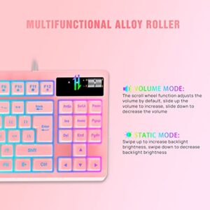 RGB Pink Gaming Keyboard and Mouse Combo,87 Keys Gaming Keyboard Wired RGB Backlit Gaming Keyboard Mechanical Feeling with RGB 7200 DPI Pink Gaming Mouse Set for PC MAC PS4 Xbox Laptop