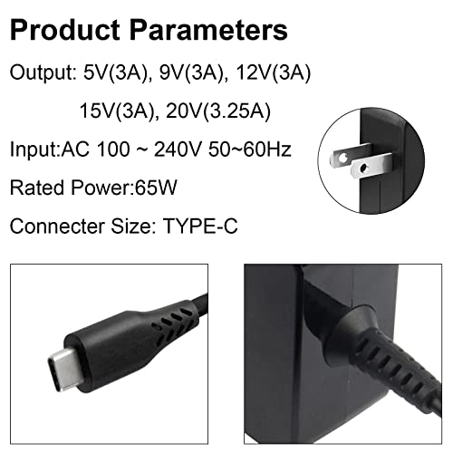 65W 45W USB-C Laptop Charger for Dell Latitude 12 5285 5289 7250 7255 7285;13 7370; 14 5480 7480