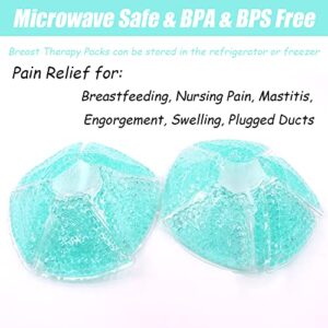 Breast Therapy Ice Packs, Hot and Cold Breast Pads, Breastfeeding Essentials Large Gel Bead Packs for Moms, 2 Pack (2 Ice Pack (Teal))