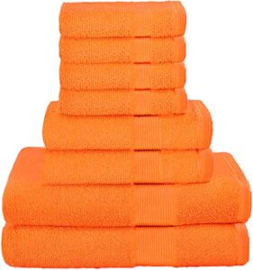 belizzi home 8 piece towel set 100% ring spun cotton, 2 bath towels 27x54, 2 hand towels 16x28 and 4 washcloths 13x13 - ultra soft highly absorbent machine washable hotel spa quality - orange