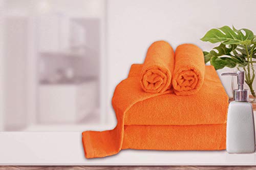 Belizzi Home 8 Piece Towel Set 100% Ring Spun Cotton, 2 Bath Towels 27x54, 2 Hand Towels 16x28 and 4 Washcloths 13x13 - Ultra Soft Highly Absorbent Machine Washable Hotel Spa Quality - Orange