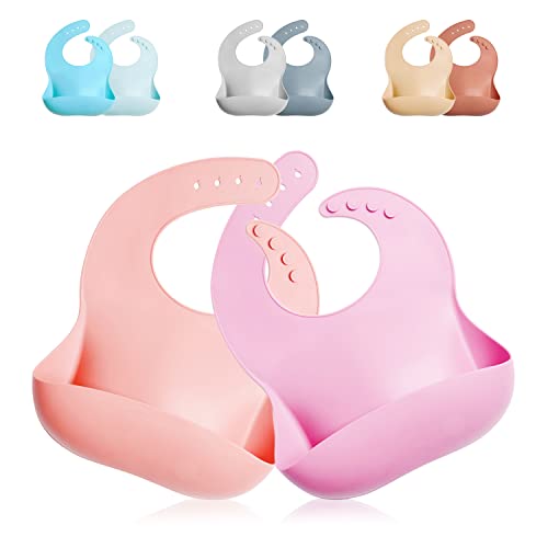 GODR7OY Silicone Baby Bib, BPA Free Waterproof Bibs, Adjustable 2PCS (Sakura)