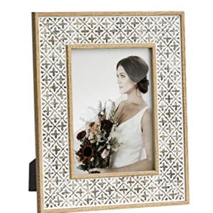 Afuly 5x7 Picture Frame Distressed Moroccan Relief Boho Picture Frames Shabby Chic Oak 3D Cross Pattern, Wood Photo Frames for Wall and Tabletop, Wedding Birthday Gifts for Mom Family Friends