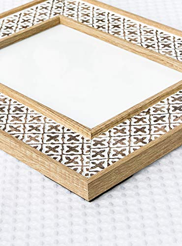 Afuly 5x7 Picture Frame Distressed Moroccan Relief Boho Picture Frames Shabby Chic Oak 3D Cross Pattern, Wood Photo Frames for Wall and Tabletop, Wedding Birthday Gifts for Mom Family Friends