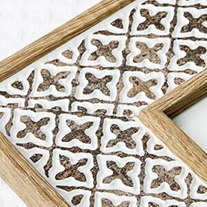 Afuly 5x7 Picture Frame Distressed Moroccan Relief Boho Picture Frames Shabby Chic Oak 3D Cross Pattern, Wood Photo Frames for Wall and Tabletop, Wedding Birthday Gifts for Mom Family Friends