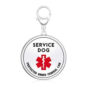 Elegant Chef Service Dog ID Tag .999 inch for Small Breed- Hard Enamel Double Side Engraved Protected Under Federal Law with Medical Alert Symbol- Easily Attach to Dog Collar, Harness or Vest Strap