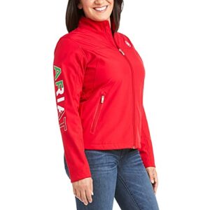 ariat female classic team mexico softshell water resistant jacket red medium