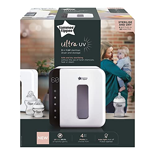 Tommee Tippee UV 3-in-1 Sterilizer and Dryer for Baby Bottles and Accessories, Kills 99.9% of Bacteria and Viruses*, Steam and Water Free