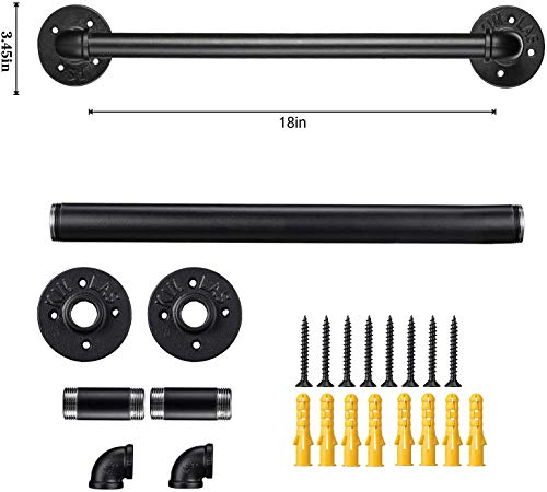 2 Pack 18 Inch Industrial Pipe Towel Bar, Elibbren Bathroom Hardware Towel Bar Accessory, DIY Wall Mount Bath Towel Rack Holder