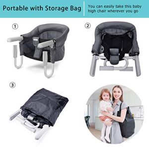 Foho Hook On Chair, Clip on Table High Load Design Fold Flat Storage Attachable High Chair with Storage Bag, Safe Fast Table Chair for Babies and Toddlers (Grey)