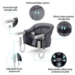 Foho Hook On Chair, Clip on Table High Load Design Fold Flat Storage Attachable High Chair with Storage Bag, Safe Fast Table Chair for Babies and Toddlers (Grey)