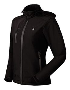 little donkey andy women’s softshell jacket, ski snowboarding jacket with removable hood, fleece lined and water repellent black m