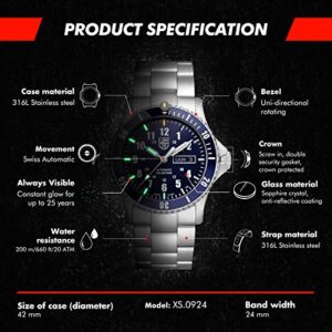 Luminox Auotmatic Sport Timer XS.0924 Mens Watch 42mm - Military Sport Watch in Silver/Blue 200m Water Resistant Sapphire Glass