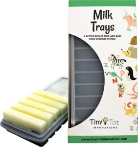 breast milk freezer storage trays, 10-1oz bars, 2 silicone tray containers w/leak resistant lids, food grade silicone (milk trays)