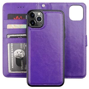 bocasal iphone 11 pro max wallet case with card holder pu leather magnetic detachable kickstand shockproof wrist strap removable flip cover for iphone 11 pro max 6.5 inch (purple)