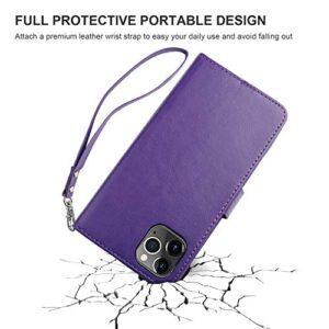 Bocasal iPhone 11 Pro Max Wallet Case with Card Holder PU Leather Magnetic Detachable Kickstand Shockproof Wrist Strap Removable Flip Cover for iPhone 11 Pro Max 6.5 inch (Purple)