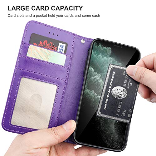 Bocasal iPhone 11 Pro Max Wallet Case with Card Holder PU Leather Magnetic Detachable Kickstand Shockproof Wrist Strap Removable Flip Cover for iPhone 11 Pro Max 6.5 inch (Purple)