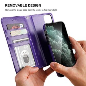 Bocasal iPhone 11 Pro Max Wallet Case with Card Holder PU Leather Magnetic Detachable Kickstand Shockproof Wrist Strap Removable Flip Cover for iPhone 11 Pro Max 6.5 inch (Purple)