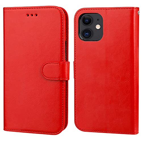 Bocasal Compatible with iPhone 12 & iPhone 12 Pro Wallet Case with Card Holder PU Leather Magnetic Detachable Kickstand Shockproof Wrist Strap Removable Flip Cover 6.1 inch (Red)