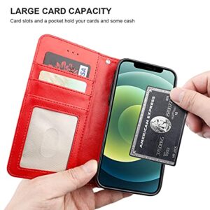 Bocasal Compatible with iPhone 12 & iPhone 12 Pro Wallet Case with Card Holder PU Leather Magnetic Detachable Kickstand Shockproof Wrist Strap Removable Flip Cover 6.1 inch (Red)