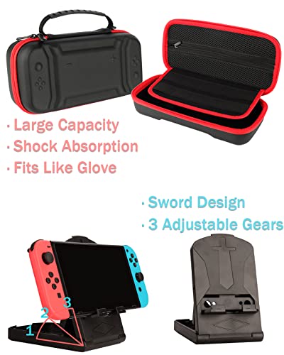 Switch Accessories - Family Bundle Accessories for Nintendo Switch, Carry Case& Screen Protector,4 Pack Joy Con Grips and Steering Wheels, Case Cover,Stand Mount,Joy Con Charger and More.