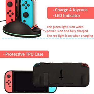 Switch Accessories - Family Bundle Accessories for Nintendo Switch, Carry Case& Screen Protector,4 Pack Joy Con Grips and Steering Wheels, Case Cover,Stand Mount,Joy Con Charger and More.