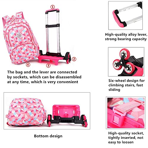 Girls Rolling Backpack Kids Backpack with wheels for Middle school Trolley Luggage