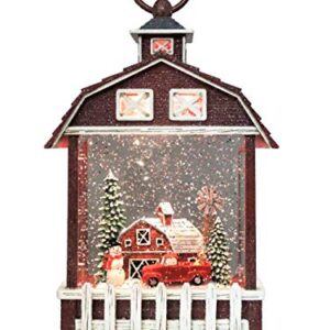 Victory Creative Barn House Christmas Lighted Snow Globe Lantern 9.5" H Musical Snow Globe with Swirling Glitter Battery Operated & Timer & USB