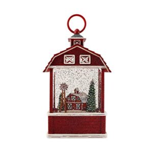 Victory Creative Barn House Christmas Lighted Snow Globe Lantern 9.5" H Musical Snow Globe with Swirling Glitter Battery Operated & Timer & USB