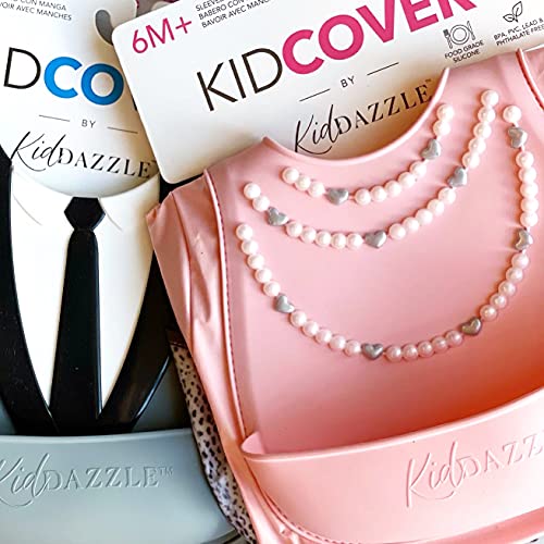 KidDazzle PRECIOUS PEARLS SLEEVED KIDCOVER - Pink Baby Girl Silicone Smock Bib, Adjustable Size, Waterproof & Stain Resistant, Infants & Toddlers 6 months +