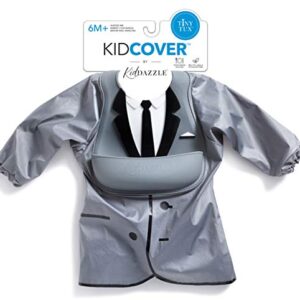 KidDazzle One Piece Tiny Tux KidCover- Cute Silicone Baby Boy Bib Smock - Adjustable Size - Waterproof and Stain Resistant - Babies & Toddlers 6 Months + (Tiny Tux)