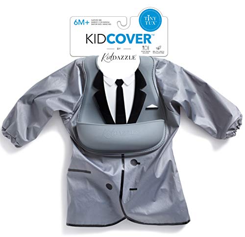 KidDazzle One Piece Tiny Tux KidCover- Cute Silicone Baby Boy Bib Smock - Adjustable Size - Waterproof and Stain Resistant - Babies & Toddlers 6 Months + (Tiny Tux)