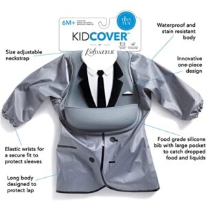 KidDazzle One Piece Tiny Tux KidCover- Cute Silicone Baby Boy Bib Smock - Adjustable Size - Waterproof and Stain Resistant - Babies & Toddlers 6 Months + (Tiny Tux)