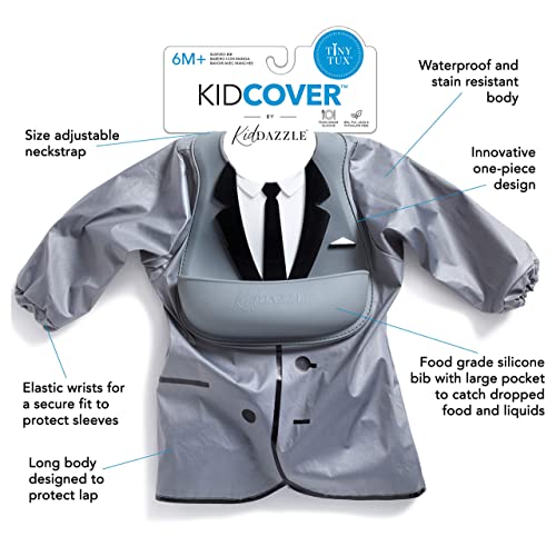 KidDazzle One Piece Tiny Tux KidCover- Cute Silicone Baby Boy Bib Smock - Adjustable Size - Waterproof and Stain Resistant - Babies & Toddlers 6 Months + (Tiny Tux)