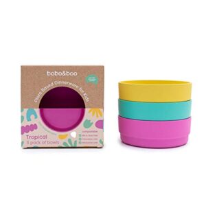 bobo&boo plant-based colorful kids bowls - dishwasher and microwave safe - set of 3 - melamine-free and bpa free – baby bowls and toddler dish sets for boys and girls - tropical