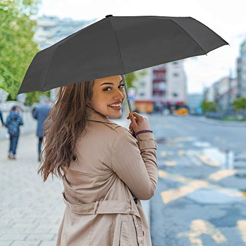 RainPlus Black/Galaxy Windproof Travel Umbrella - Compact, Automatic, Folding and Portable - Umbrellas For Rain for Men and Women - Car, Backpack, Purse, Strong & Wind Resistant