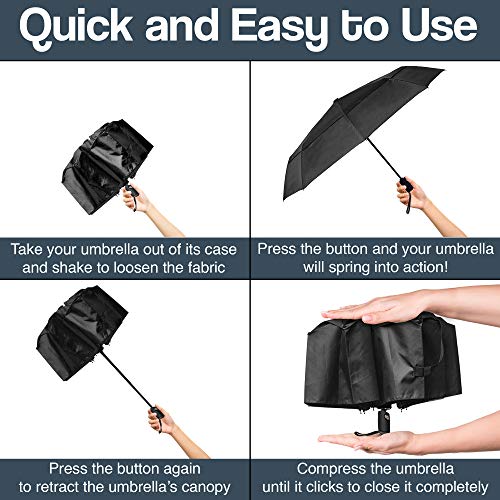 RainPlus Black/Galaxy Windproof Travel Umbrella - Compact, Automatic, Folding and Portable - Umbrellas For Rain for Men and Women - Car, Backpack, Purse, Strong & Wind Resistant